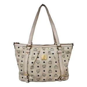 MCM Cream Monogram Tote Bag